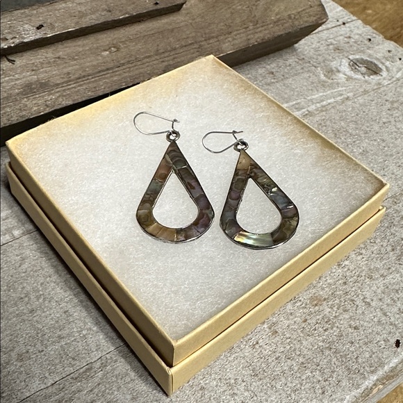 Mexico Taxco Alpaca great shape abalone sea shell sterling silver 925 earrings - Picture 5 of 5